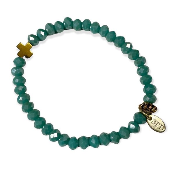𝅺stretchy Sparkly Teal Bracelet Cross Marked BPD - Picture 1 of 2